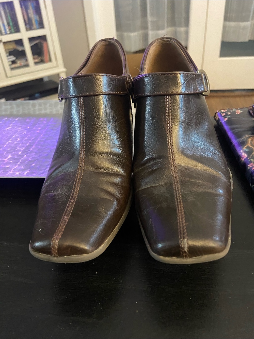 AEROSOLES Dark Brown Leather Ankle Strap Booties